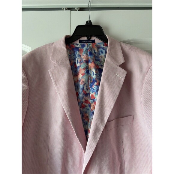 Alan Flusser Pink Pinstripe  Cotton Lightweight Sportcoat Blazer XL - Picture 2 of 6
